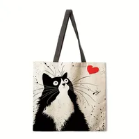 Ladies Reusable Shopping Tote Bag Shoulder Handbag Dog Oil Painting Print Eco-friendly Medium Size Polyester Handbag main image 5