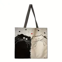 Ladies Reusable Shopping Tote Bag Shoulder Handbag Dog Oil Painting Print Eco-friendly Medium Size Polyester Handbag sku image 1