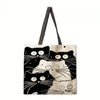 Ladies Reusable Shopping Tote Bag Shoulder Handbag Dog Oil Painting Print Eco-friendly Medium Size Polyester Handbag sku image 2