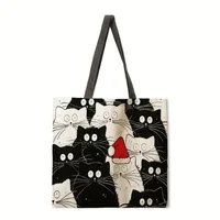 Ladies Reusable Shopping Tote Bag Shoulder Handbag Dog Oil Painting Print Eco-friendly Medium Size Polyester Handbag sku image 7