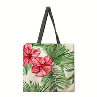 Ladies Green Plant Print Reusable Shopping Tote Bag Shoulder Handbag Polyester Medium Size Fashionable Eco-Friendly Bag main image 2