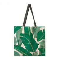 Ladies Green Plant Print Reusable Shopping Tote Bag Shoulder Handbag Polyester Medium Size Fashionable Eco-Friendly Bag main image 3