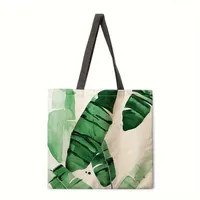 Ladies Green Plant Print Reusable Shopping Tote Bag Shoulder Handbag Polyester Medium Size Fashionable Eco-Friendly Bag main image 4