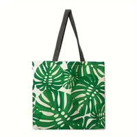 Ladies Green Plant Print Reusable Shopping Tote Bag Shoulder Handbag Polyester Medium Size Fashionable Eco-Friendly Bag sku image 1