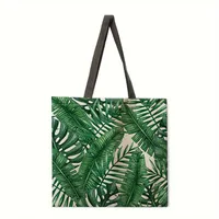 Ladies Green Plant Print Reusable Shopping Tote Bag Shoulder Handbag Polyester Medium Size Fashionable Eco-Friendly Bag sku image 2