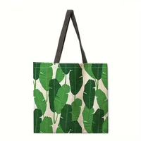 Ladies Green Plant Print Reusable Shopping Tote Bag Shoulder Handbag Polyester Medium Size Fashionable Eco-Friendly Bag sku image 3