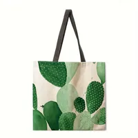 Ladies Green Plant Print Reusable Shopping Tote Bag Shoulder Handbag Polyester Medium Size Fashionable Eco-Friendly Bag sku image 7