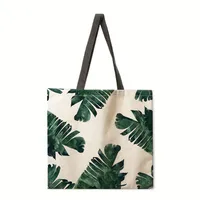 Ladies Green Plant Print Reusable Shopping Tote Bag Shoulder Handbag Polyester Medium Size Fashionable Eco-Friendly Bag sku image 8