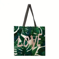 Ladies Green Plant Print Reusable Shopping Tote Bag Shoulder Handbag Polyester Medium Size Fashionable Eco-Friendly Bag sku image 9