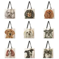 Ladies Reusable Shopping Tote Bag Single Shoulder Bag Dog Painting Print Polyester Medium Size Handbag Eco-Friendly Bag main image 1