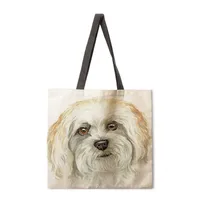 Ladies Reusable Shopping Tote Bag Single Shoulder Bag Dog Painting Print Polyester Medium Size Handbag Eco-Friendly Bag main image 3