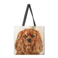 Ladies Reusable Shopping Tote Bag Single Shoulder Bag Dog Painting Print Polyester Medium Size Handbag Eco-Friendly Bag main image 5
