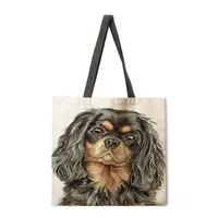 Ladies Reusable Shopping Tote Bag Single Shoulder Bag Dog Painting Print Polyester Medium Size Handbag Eco-Friendly Bag sku image 5