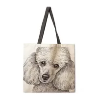 Ladies Reusable Shopping Tote Bag Single Shoulder Bag Dog Painting Print Polyester Medium Size Handbag Eco-Friendly Bag sku image 6