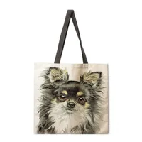 Ladies Reusable Shopping Tote Bag Single Shoulder Bag Dog Painting Print Polyester Medium Size Handbag Eco-Friendly Bag sku image 7