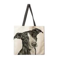 Ladies Reusable Shopping Tote Bag Single Shoulder Bag Dog Painting Print Polyester Medium Size Handbag Eco-Friendly Bag sku image 9