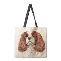 Ladies Reusable Shopping Tote Bag Single Shoulder Bag Dog Painting Print Polyester Medium Size Handbag Eco-Friendly Bag sku image 10