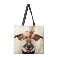 Floral Animal Print Ladies Reusable Shopping Tote Bag Shoulder Handbag Polyester Medium Size Fashionable Eco-Friendly Bag sku image 2