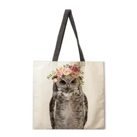 Floral Animal Print Ladies Reusable Shopping Tote Bag Shoulder Handbag Polyester Medium Size Fashionable Eco-Friendly Bag sku image 3
