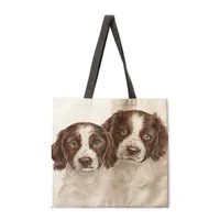 Ladies Reusable Shopping Tote Bag Single Shoulder Bag Dog Painting Print Polyester Medium Size Handbag Eco-Friendly Bag sku image 12