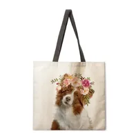 Floral Animal Print Ladies Reusable Shopping Tote Bag Shoulder Handbag Polyester Medium Size Fashionable Eco-Friendly Bag sku image 9
