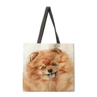 Ladies Reusable Shopping Tote Bag Single Shoulder Bag Dog Painting Print Polyester Medium Size Handbag Eco-Friendly Bag sku image 13