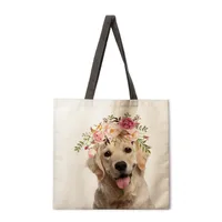 Floral Animal Print Ladies Reusable Shopping Tote Bag Shoulder Handbag Polyester Medium Size Fashionable Eco-Friendly Bag sku image 11