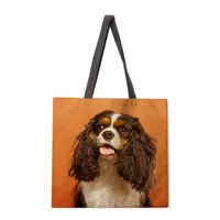 Ladies Reusable Shopping Tote Bag Single Shoulder Bag Dog Painting Print Polyester Medium Size Handbag Eco-Friendly Bag sku image 14