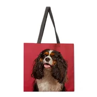 Ladies Reusable Shopping Tote Bag Single Shoulder Bag Dog Painting Print Polyester Medium Size Handbag Eco-Friendly Bag sku image 15