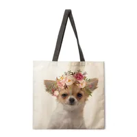 Floral Animal Print Ladies Reusable Shopping Tote Bag Shoulder Handbag Polyester Medium Size Fashionable Eco-Friendly Bag sku image 16