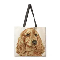 Ladies Reusable Shopping Tote Bag Single Shoulder Bag Dog Painting Print Polyester Medium Size Handbag Eco-Friendly Bag sku image 16