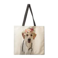 Floral Animal Print Ladies Reusable Shopping Tote Bag Shoulder Handbag Polyester Medium Size Fashionable Eco-Friendly Bag sku image 17