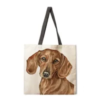 Ladies Reusable Shopping Tote Bag Single Shoulder Bag Dog Painting Print Polyester Medium Size Handbag Eco-Friendly Bag sku image 17