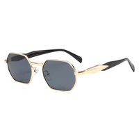 New Fashionable Retro Multilateral Metal Frame Adult Sunglasses Unisex Sun Protection Shades Business Simple Style Gold Black main image 3