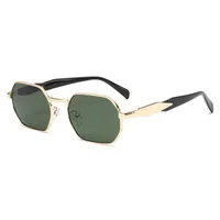 New Fashionable Retro Multilateral Metal Frame Adult Sunglasses Unisex Sun Protection Shades Business Simple Style Gold Black sku image 2