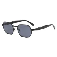 New Fashionable Retro Multilateral Metal Frame Adult Sunglasses Unisex Sun Protection Shades Business Simple Style Gold Black sku image 4