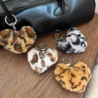 New Ins Style Autumn Winter Plush Leopard Print Heart Keychain Bag Charm Versatile Retro Y2K Spicy Girl All-Match Hanging Decoration main image 1