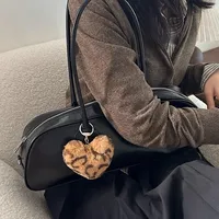 New Ins Style Autumn Winter Plush Leopard Print Heart Keychain Bag Charm Versatile Retro Y2K Spicy Girl All-Match Hanging Decoration sku image 4