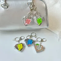 New Ins Lucky Four Leaf Clover Heart Shaped Mirror Keychain Y2K Niche Bag Charm High End Accessory Makeup Metal Pendant main image 3