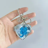 New Ins Lucky Four Leaf Clover Heart Shaped Mirror Keychain Y2K Niche Bag Charm High End Accessory Makeup Metal Pendant sku image 2