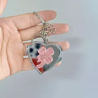 New Ins Lucky Four Leaf Clover Heart Shaped Mirror Keychain Y2K Niche Bag Charm High End Accessory Makeup Metal Pendant sku image 3