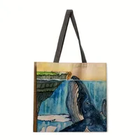 Ocean Whale Print Ladies Shoulder Tote Bag Reusable Shopping Handbag Polyester Medium Size Women's Fashion Eco-Friendly Bag main image 1