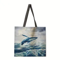 Ocean Whale Print Ladies Shoulder Tote Bag Reusable Shopping Handbag Polyester Medium Size Women's Fashion Eco-Friendly Bag sku image 5