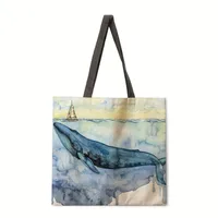 Ocean Whale Print Ladies Shoulder Tote Bag Reusable Shopping Handbag Polyester Medium Size Women's Fashion Eco-Friendly Bag sku image 6