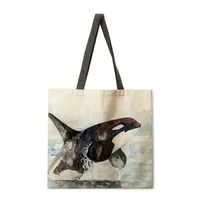 Ocean Whale Print Ladies Shoulder Tote Bag Reusable Shopping Handbag Polyester Medium Size Women's Fashion Eco-Friendly Bag main image 4