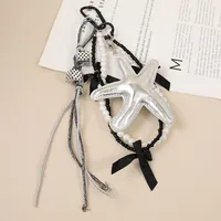 New Sweet Exquisite Glitter Leather Silver Star Keychain Miu Series Pearl Chain Bag Pendant Personalized Design PU Material main image 4