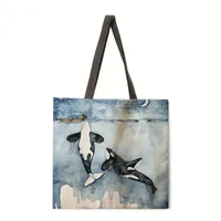 Ocean Whale Print Ladies Shoulder Tote Bag Reusable Shopping Handbag Polyester Medium Size Women's Fashion Eco-Friendly Bag sku image 1