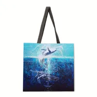 Ocean Whale Print Ladies Shoulder Tote Bag Reusable Shopping Handbag Polyester Medium Size Women's Fashion Eco-Friendly Bag sku image 2