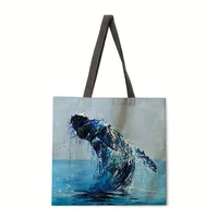 Ocean Whale Print Ladies Shoulder Tote Bag Reusable Shopping Handbag Polyester Medium Size Women's Fashion Eco-Friendly Bag sku image 3