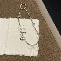 Silver Butterfly Knot Beaded Phone Chain New Ins Girl Ccd Lanyard Bag Pendant Cool Original Design Minimalist Style sku image 1